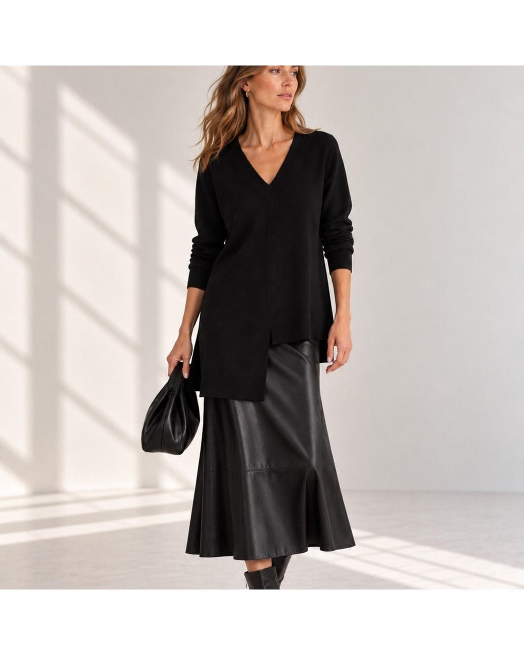 Nuvv Collection Black Asymmetric Merino Wool Sweater – Premium Italian Yarn