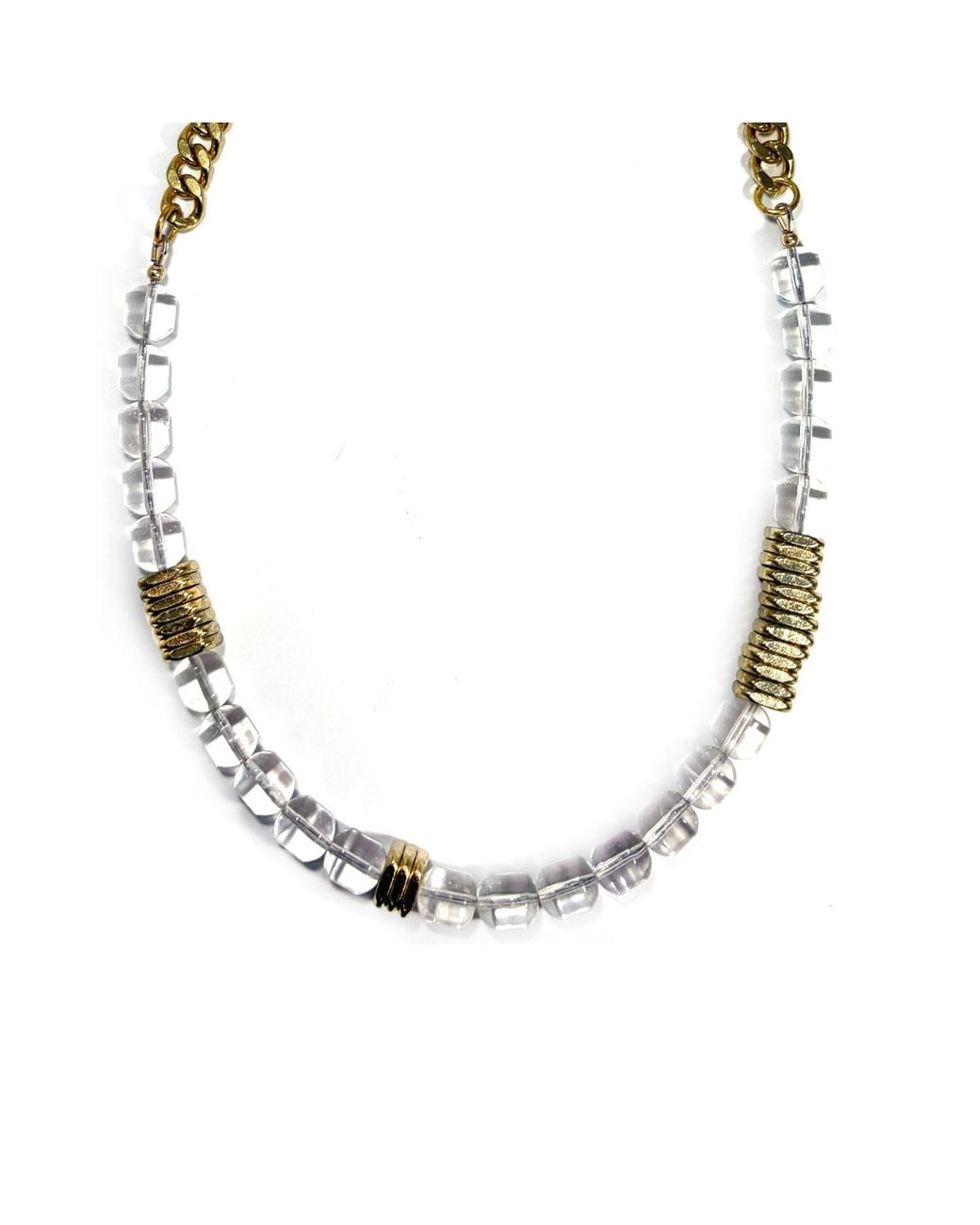 Rachel Nathan Metallic Rock Quartz Barrel & Brass Heishi Necklace