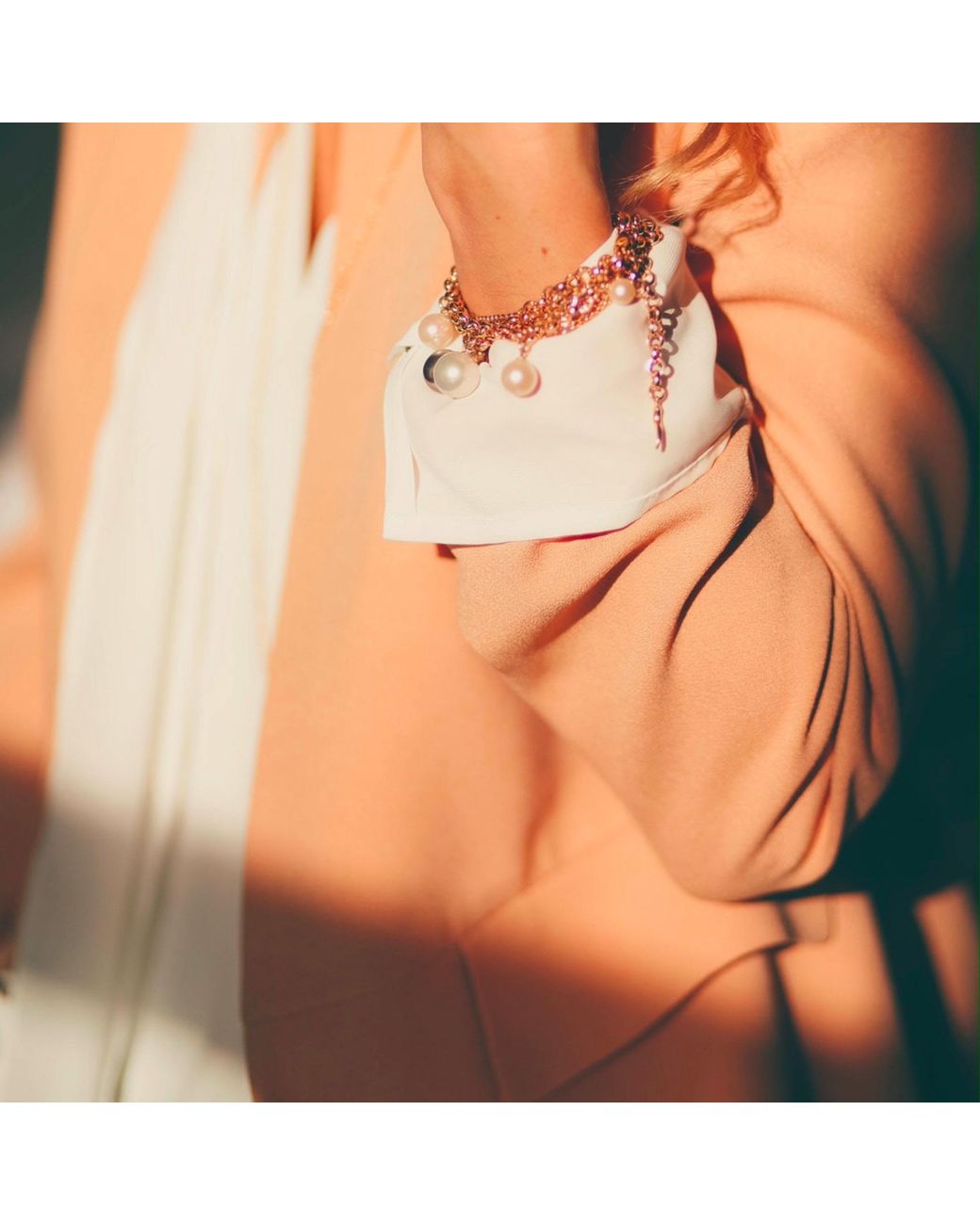 Ora Pearls Metallic Magna Gold Chain Bracelet Xxl White Pearl