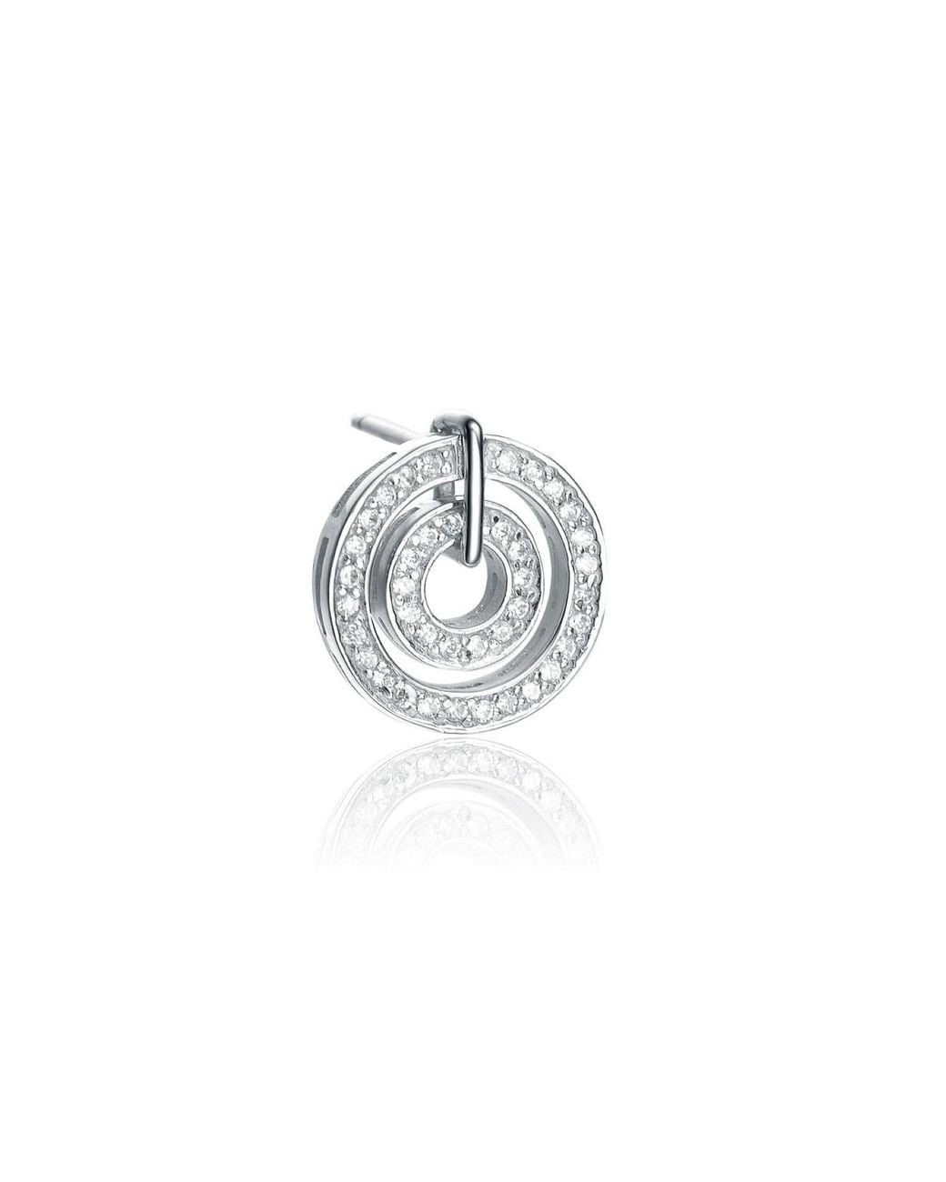 Genevive Jewelry Metallic Sterling Plated With Clear Cubic Zirconia Dual Circle Earrings