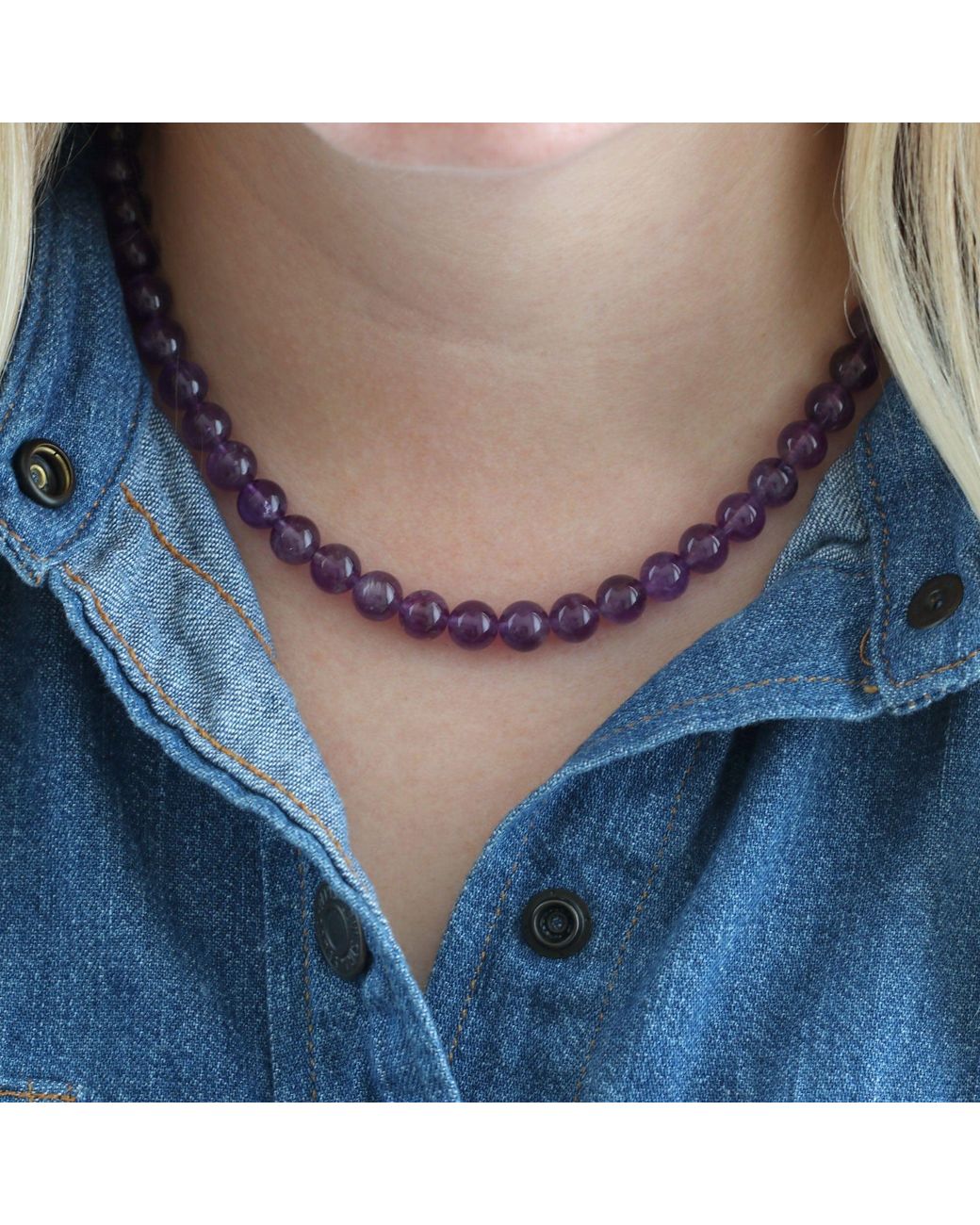 Kris Nations Purple Amethyst Gemstone Baller Beaded Necklace