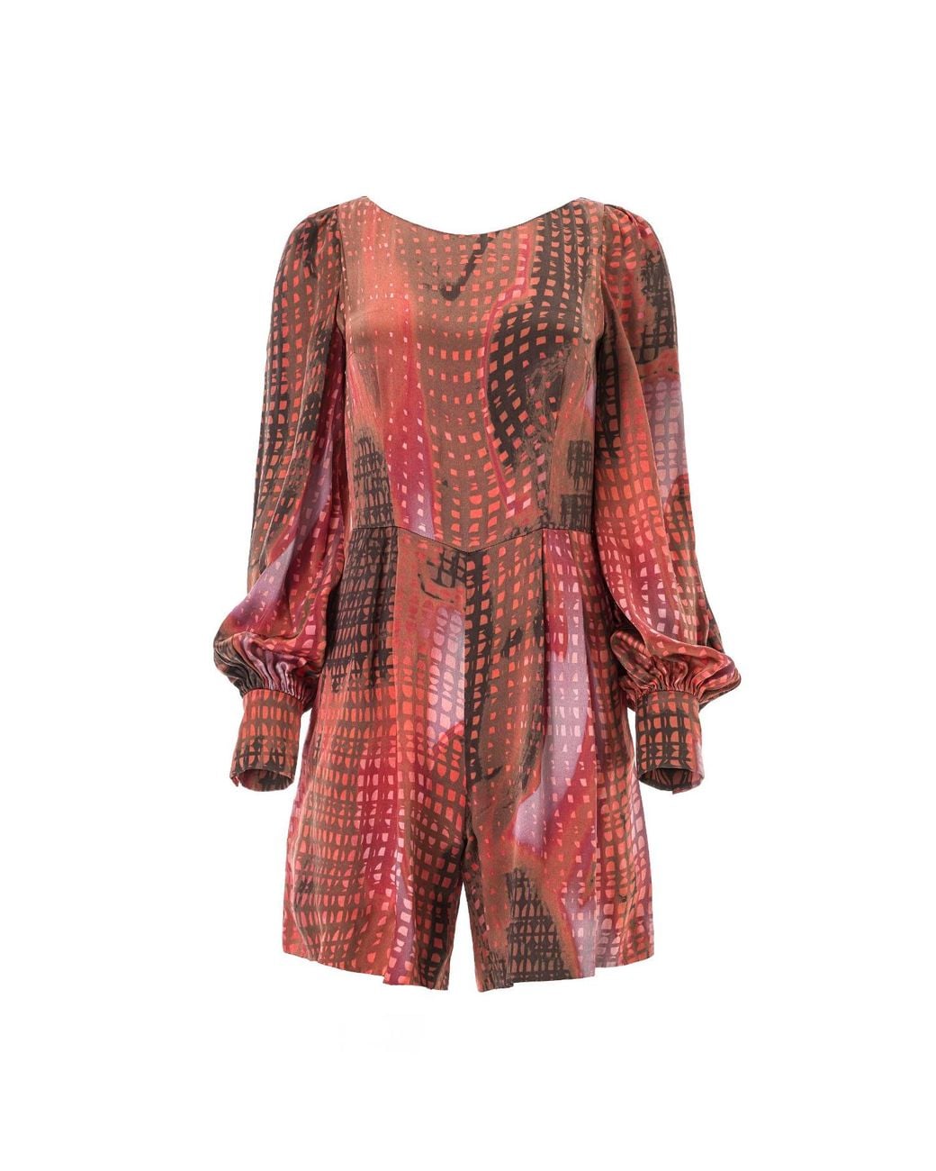 Lita Couture Red Fluid Silk Blend Graphic Print Jumpsuit