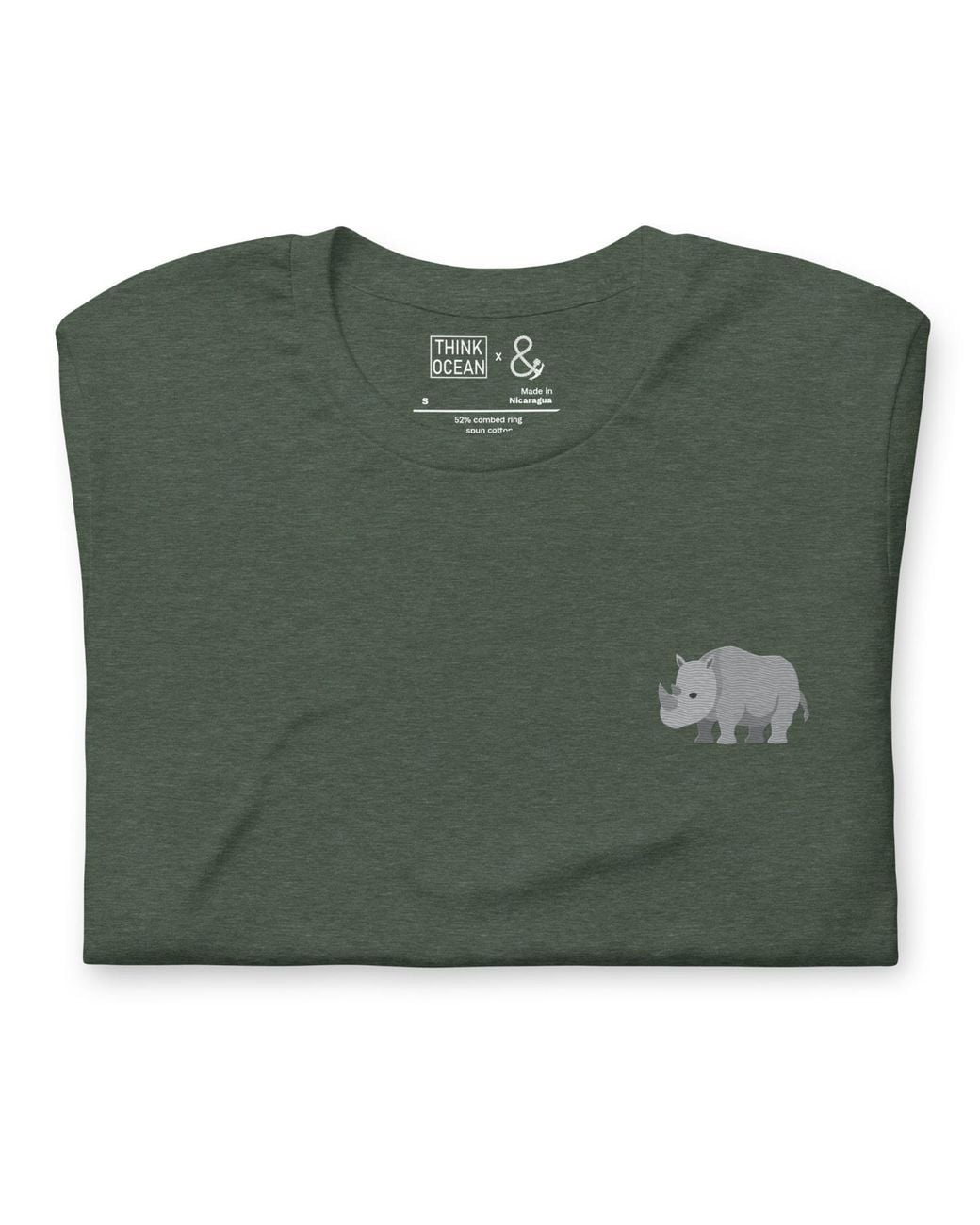 Anchor and Crew Green Forest Think Ocean Rhino Aspirations Cotton Embroidered T-Shirt