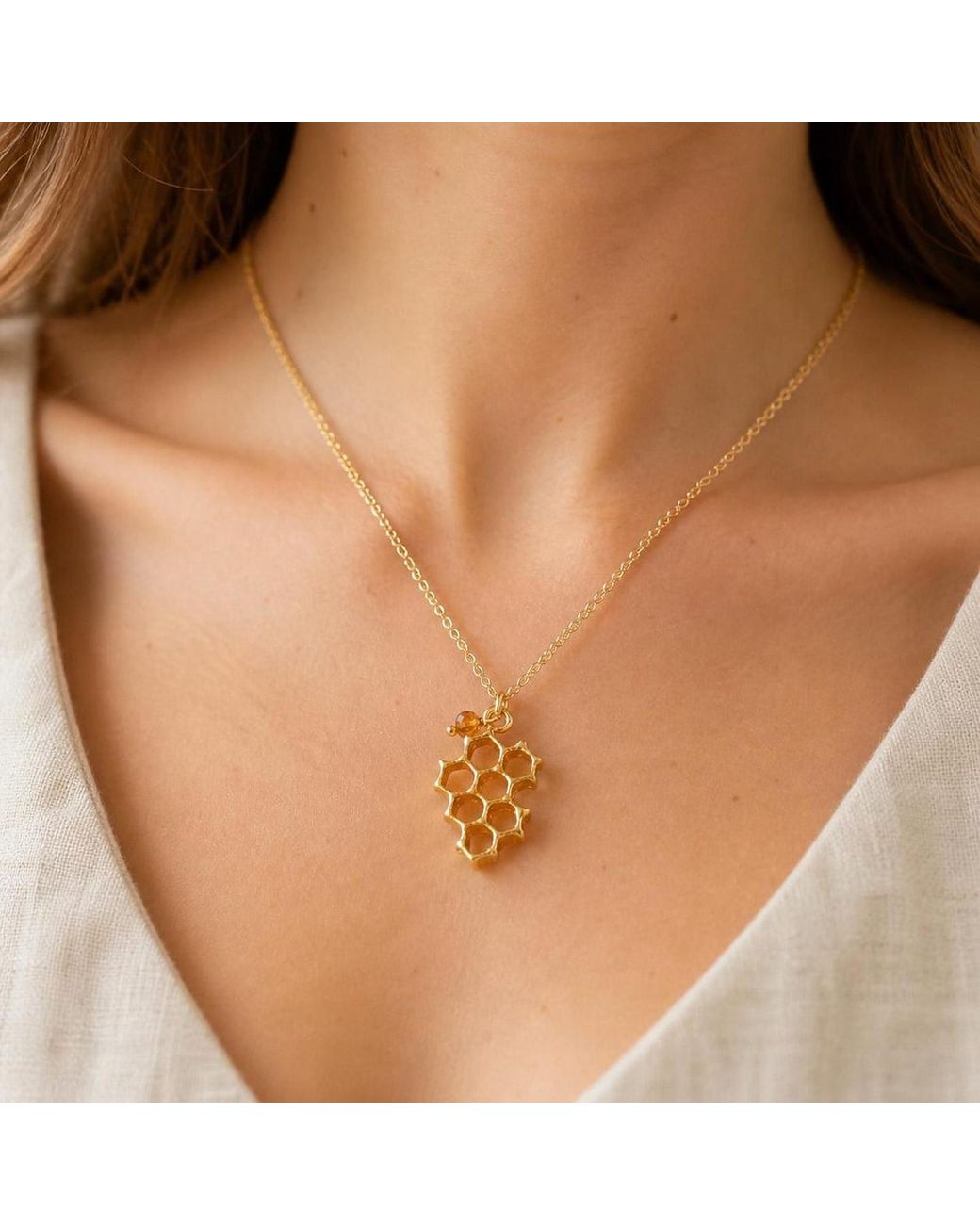 Mother Nature Jewelry Metallic Honeycomb Necklace, Handmade Nature Pendant