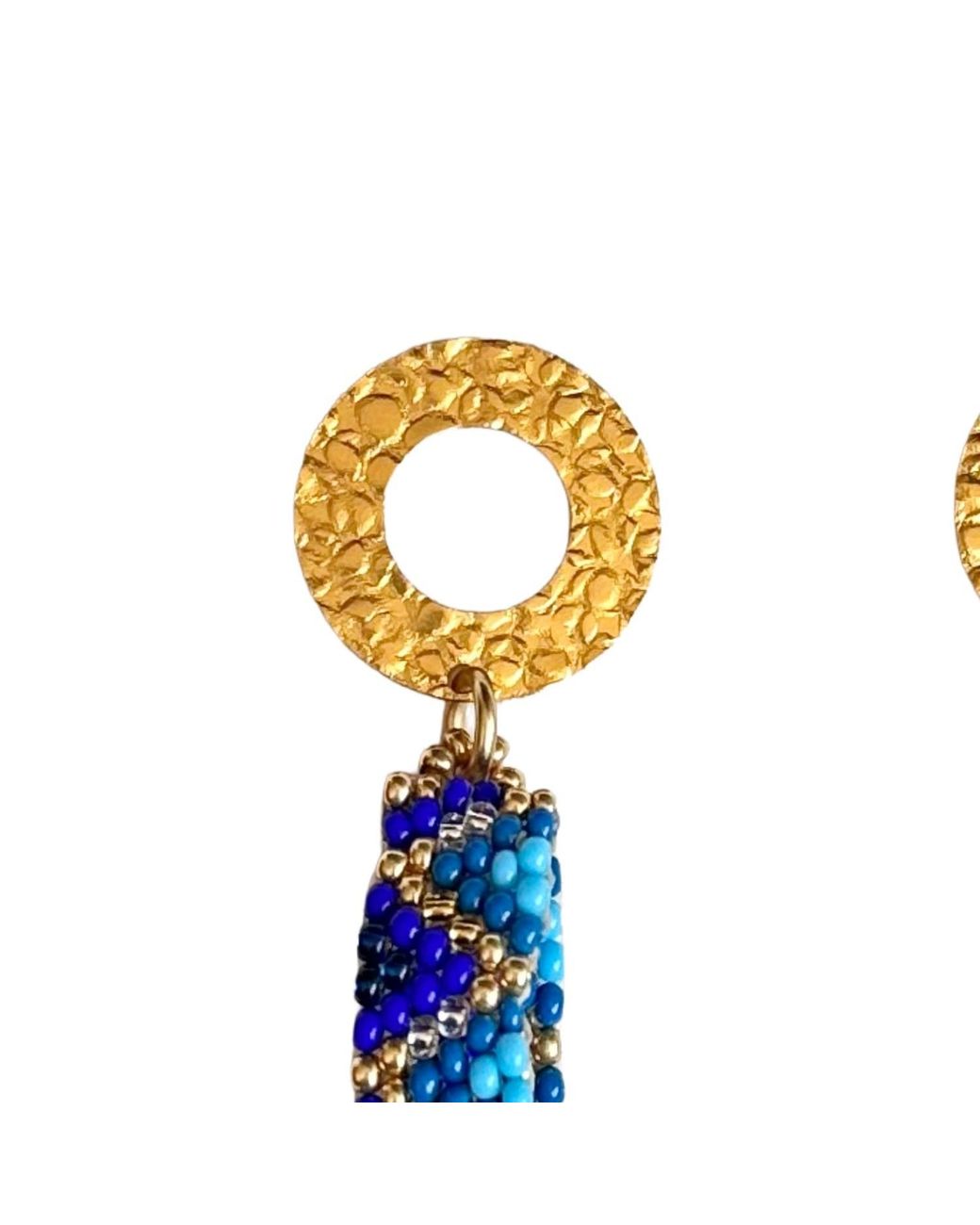 Iliana Arrazola Blue Bold Chunky Link, Dangle Earrings, Glass Beads, Beaded Jewelry