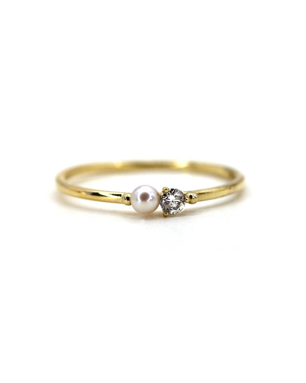 VicStoneNYC Fine Jewelry Metallic Natural Tiny Pearl And Diamond Ring
