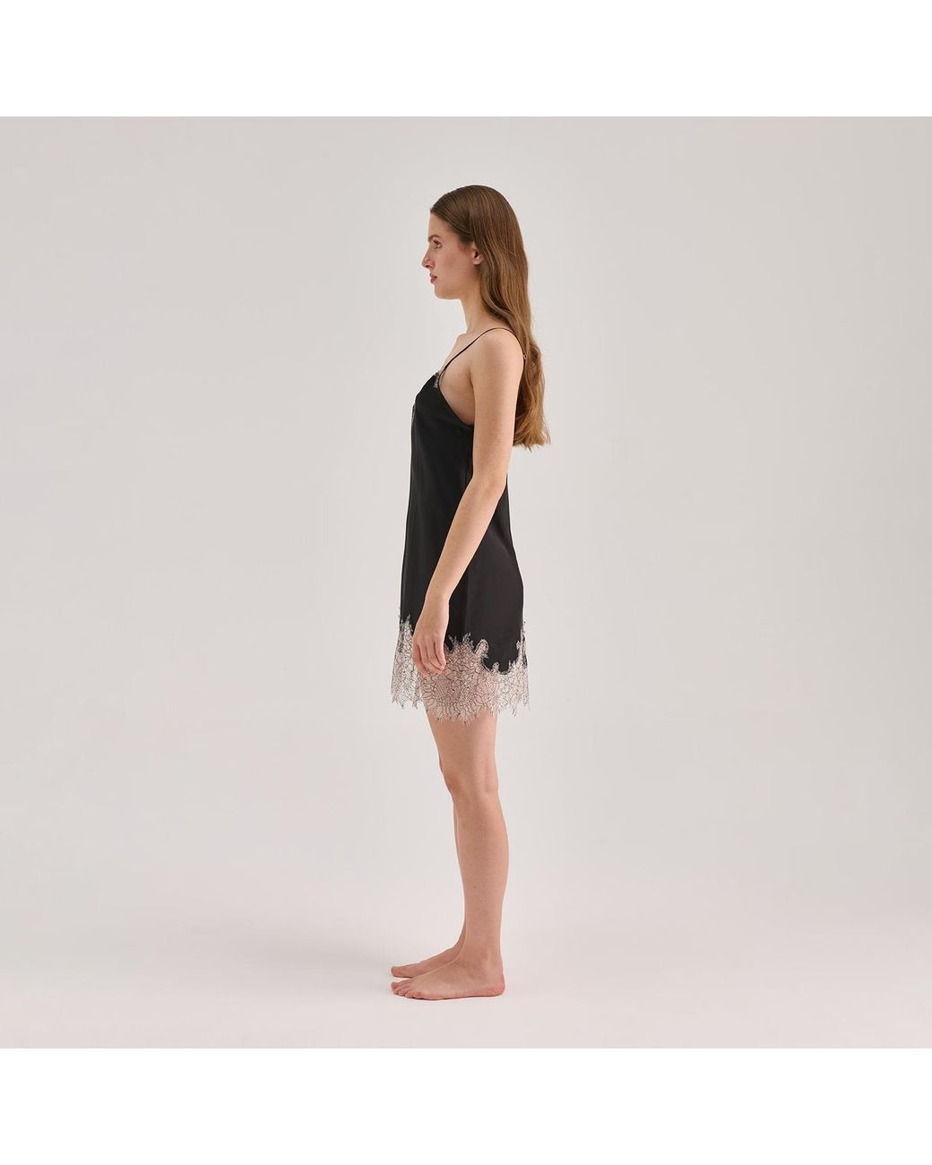 Avenue 8 Black Silk Lace Detailed Mini Cami Dress
