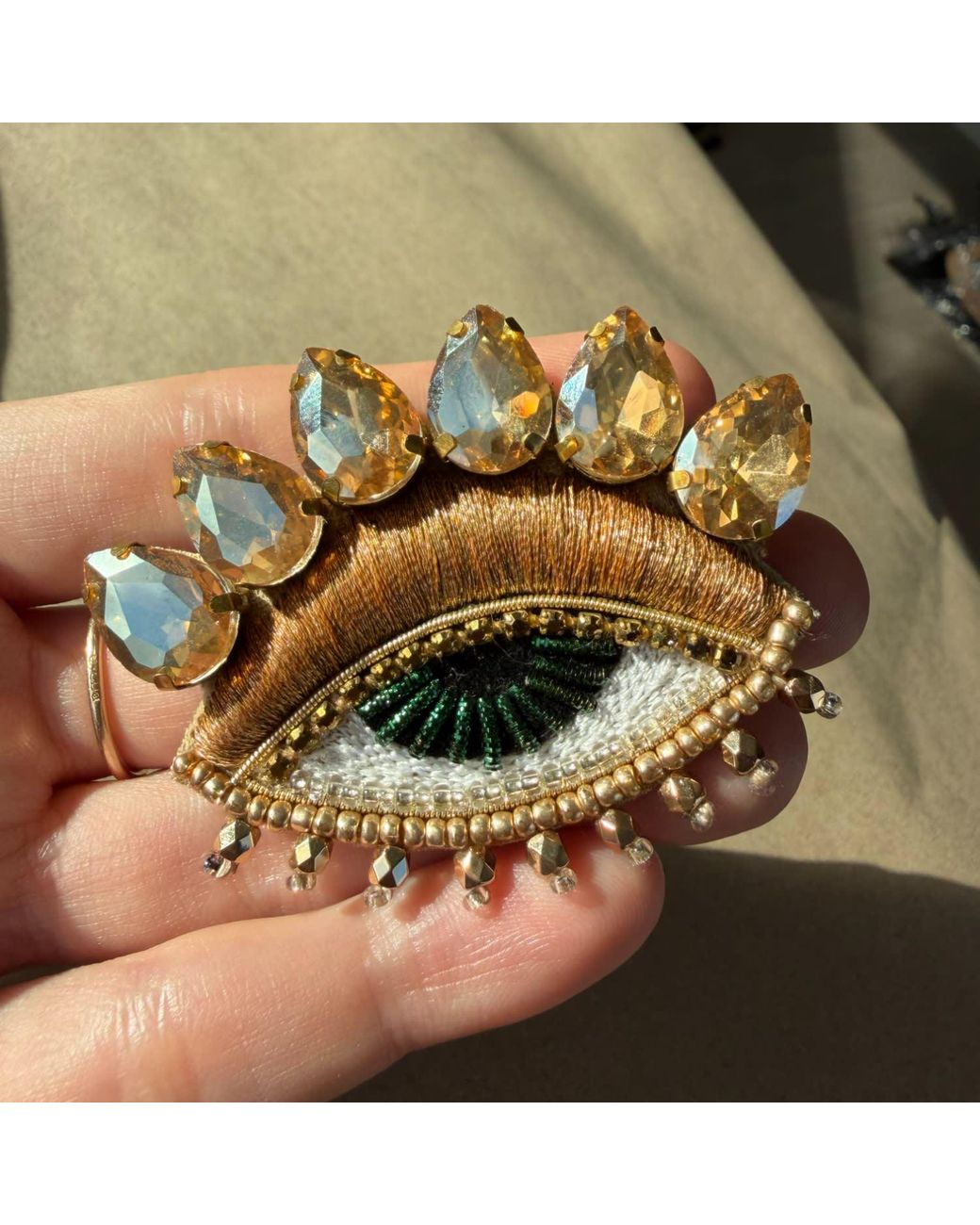 VETKA Metallic Eye Brooch With Crystals–Gilded Gaze