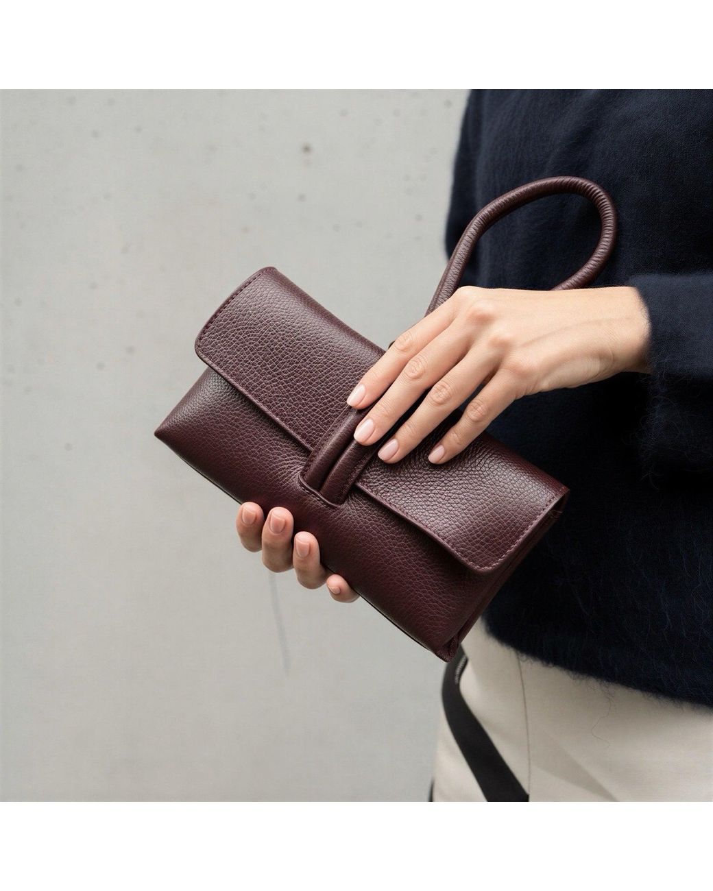 London Atelier Byproduct Red Burgundy Leather Loop Clutch Bag