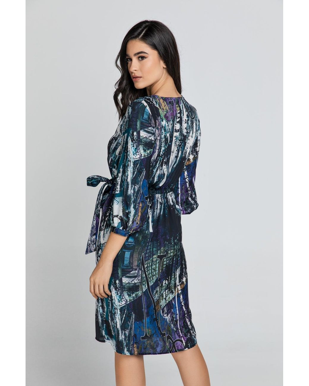 Conquista Blue Print Wrap Dress