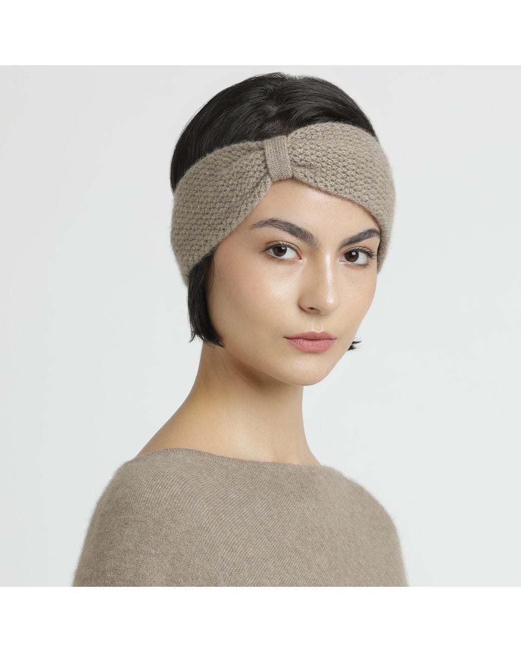Pink Maharani Gray Neutrals Knitted Bow Headband – Natural