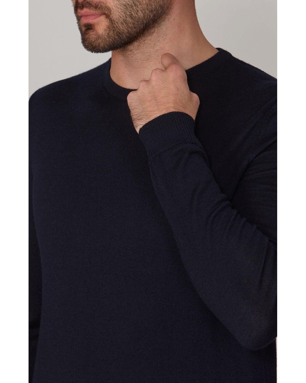 Paul James Knitwear Blue Extra Fine Merino Wool Calington Crew Neck Jumper for men