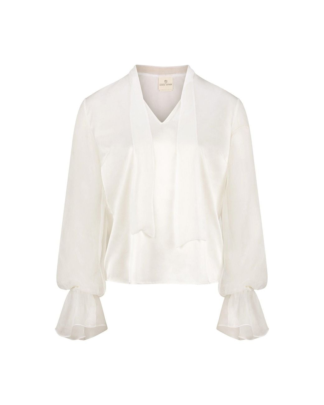 Gunda Hafner Ltd White Cream Silk Blouse With Sheer Sleeve