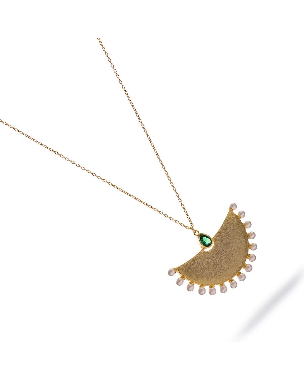 Ebru Jewelry Metallic Cleopatra Moonlight Emerald & Pearl Necklace