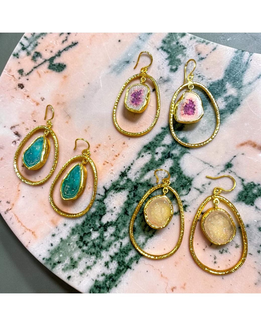 Magpie Rose Metallic Neutrals Hoop Rock Drops Earring