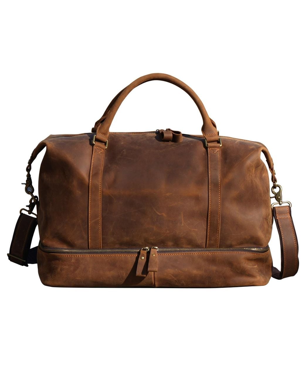 Touri Brown Leather Weekend Bag With Suit Compartment for men