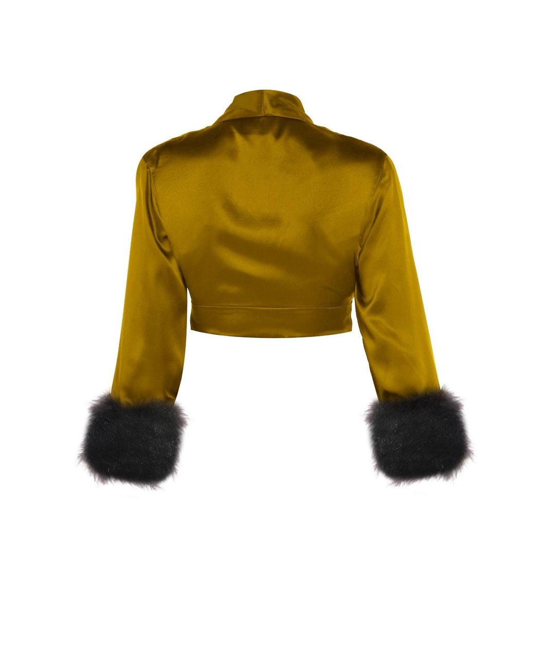 Maguy De Chadirac Yellow Silk And Faux Fur Cropped Jacket