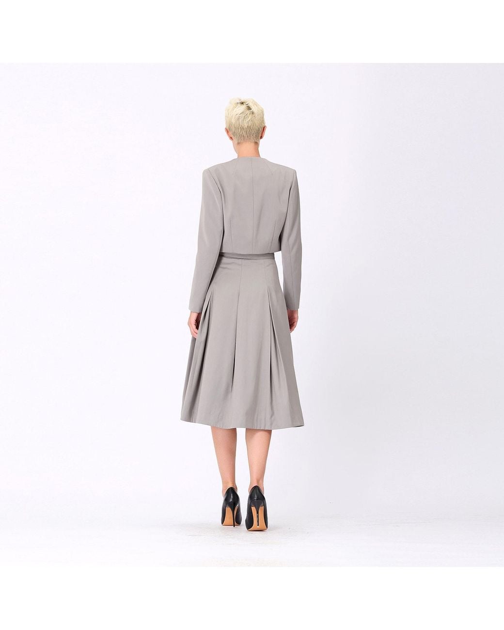 Smart and Joy Gray Flared Pleats Skirt