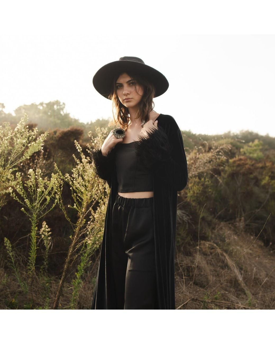 Jennafer Grace Black Velvet Faux Fur Cuff Coat