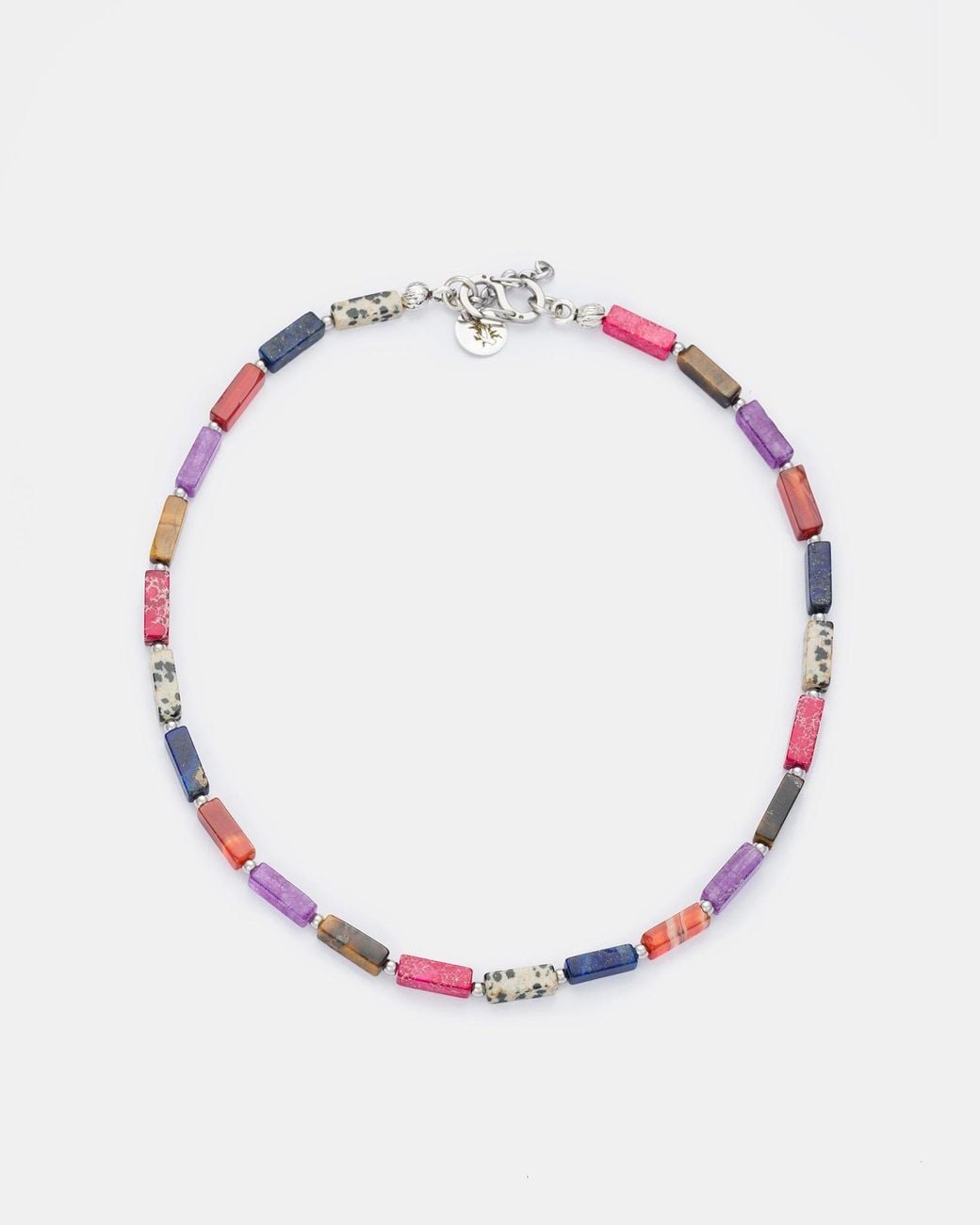 Kybele Studio Pink Color Harmony Necklace With Tiger Eye, Amethyst, Lapis Lazuli, Agate, Dalmatian Jasper, & Imperial Jasper