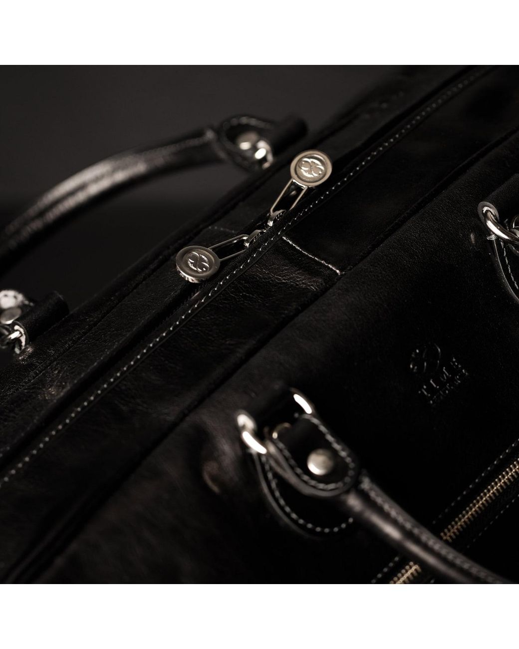 Time Resistance Black Leather Duffel Bag for men