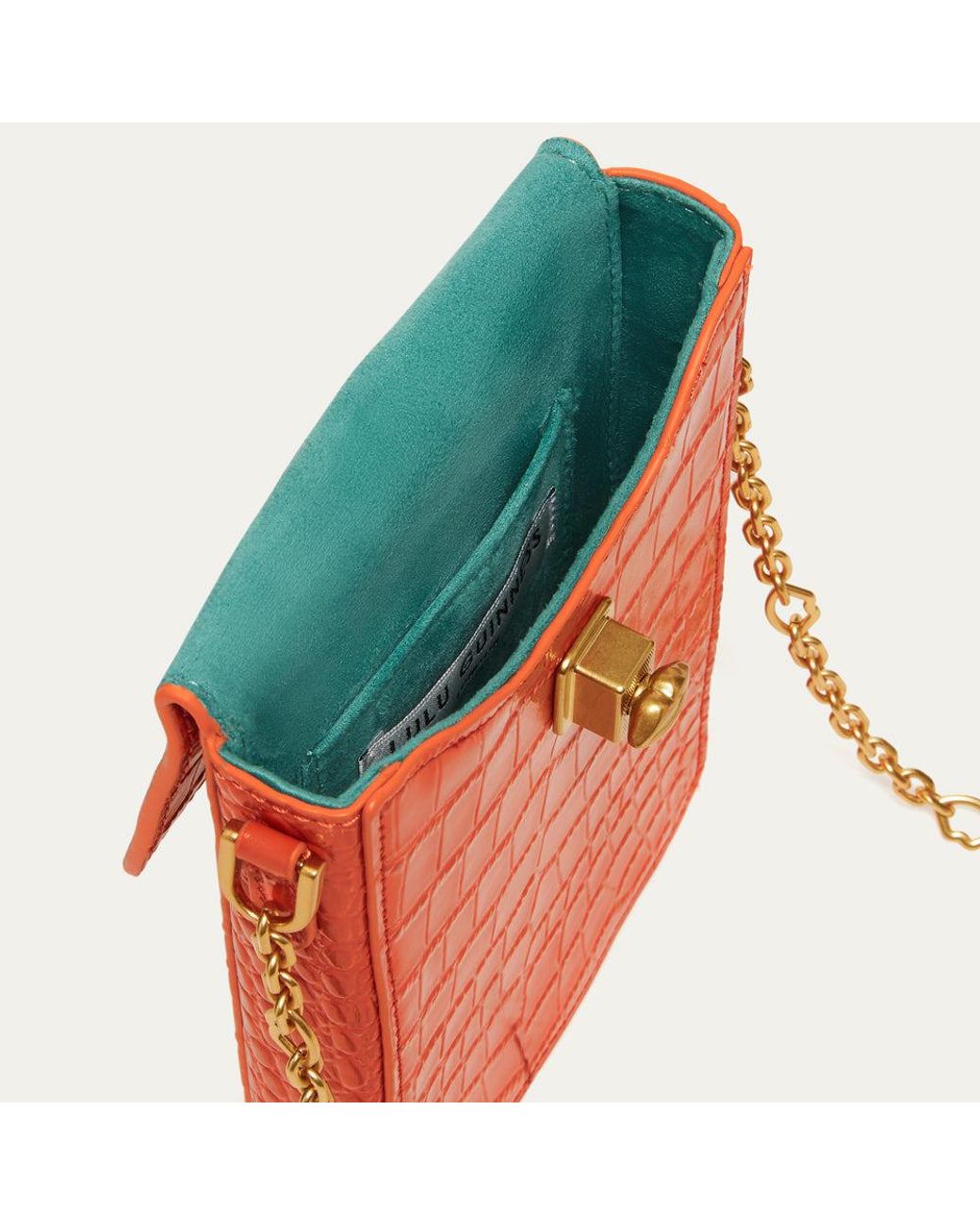 Lulu Guinness Orange Croc Rita Crossbody Bag