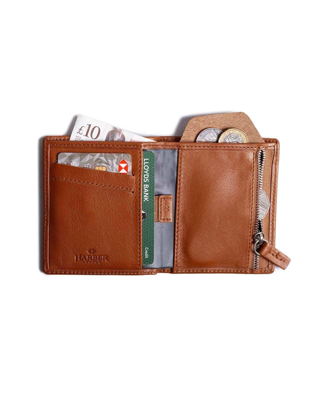 Harber London Black Neutrals Leather Bifold Zip Wallet With Rfid Protection