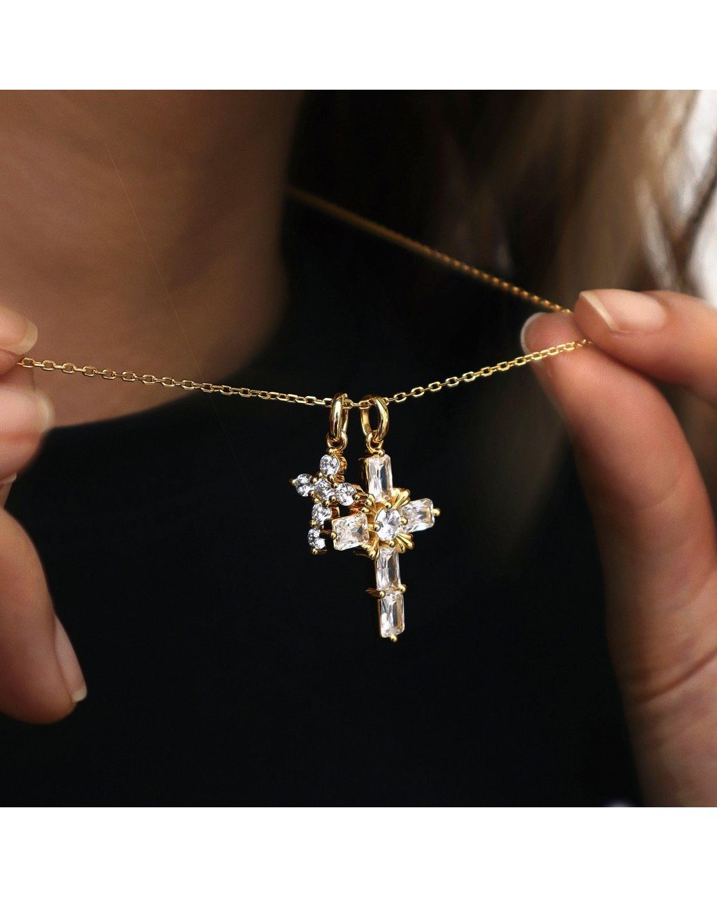 Vanimy Metallic Byzantine Double Crosses Pendant Necklace
