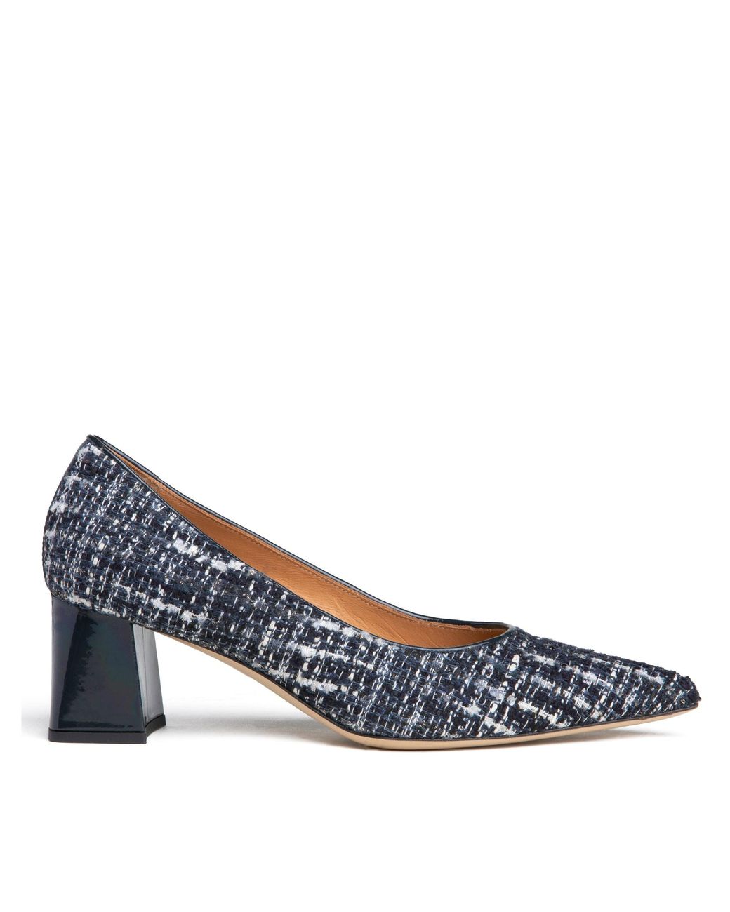 Beautiisoles by Robyn Shreiber Made in Italy Blue Corina Leather & Tweed Pump With Block Heel For Work& Evening