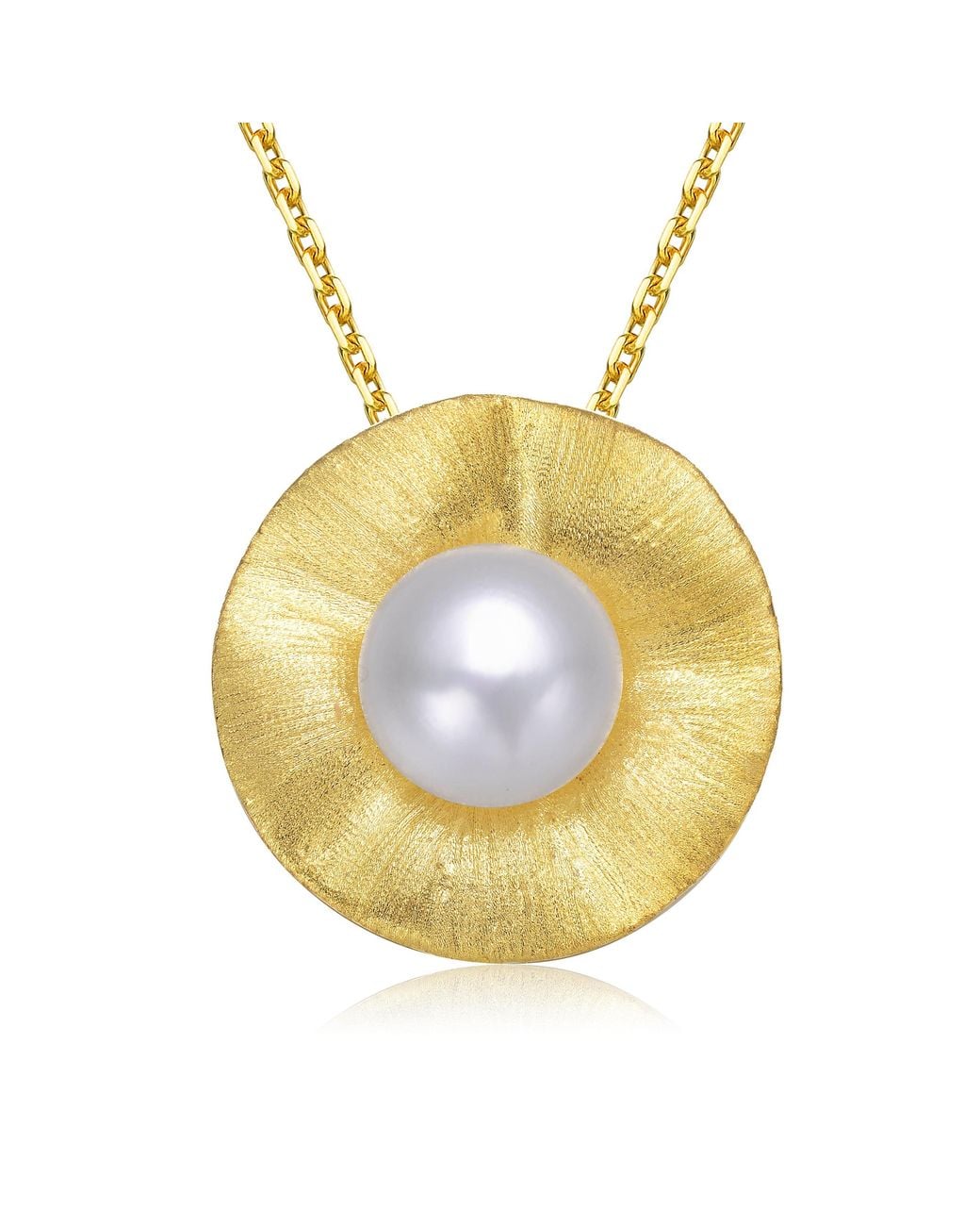 Genevive Jewelry Metallic Sterling Plated Genuine Freshwater Pearl Curvy Pendant Necklace