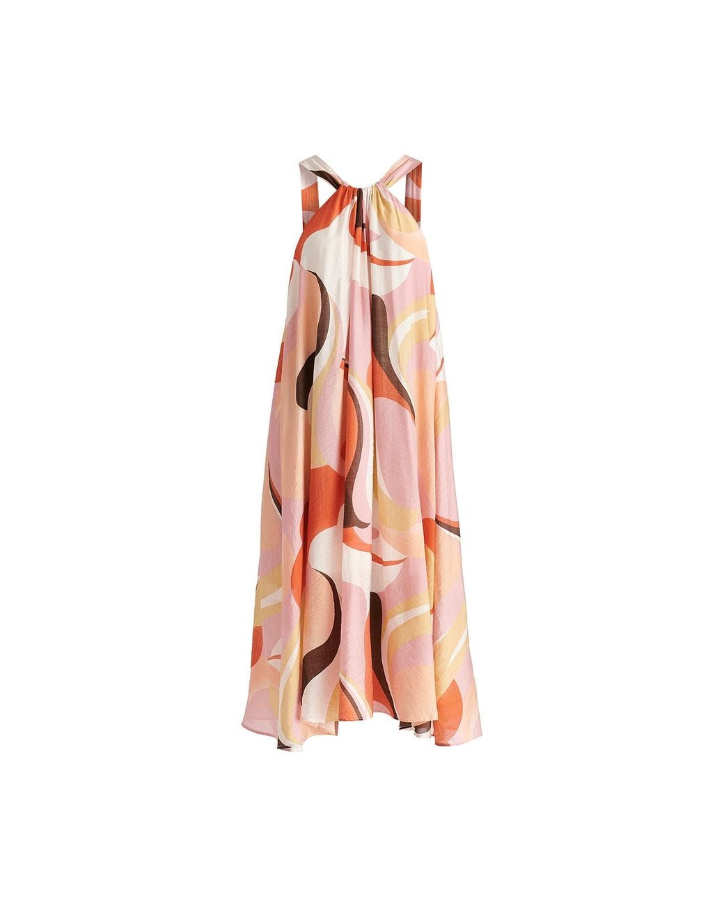 Paisie Pink Retro Wave Halter Neck Midi Dress