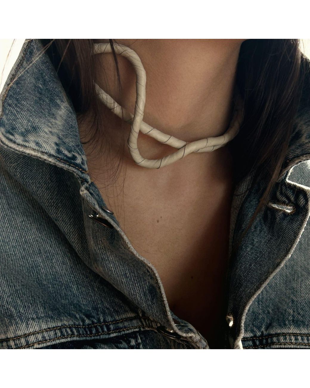 WAIWAI Metallic Neutrals Bend Sculptural Leather Choker