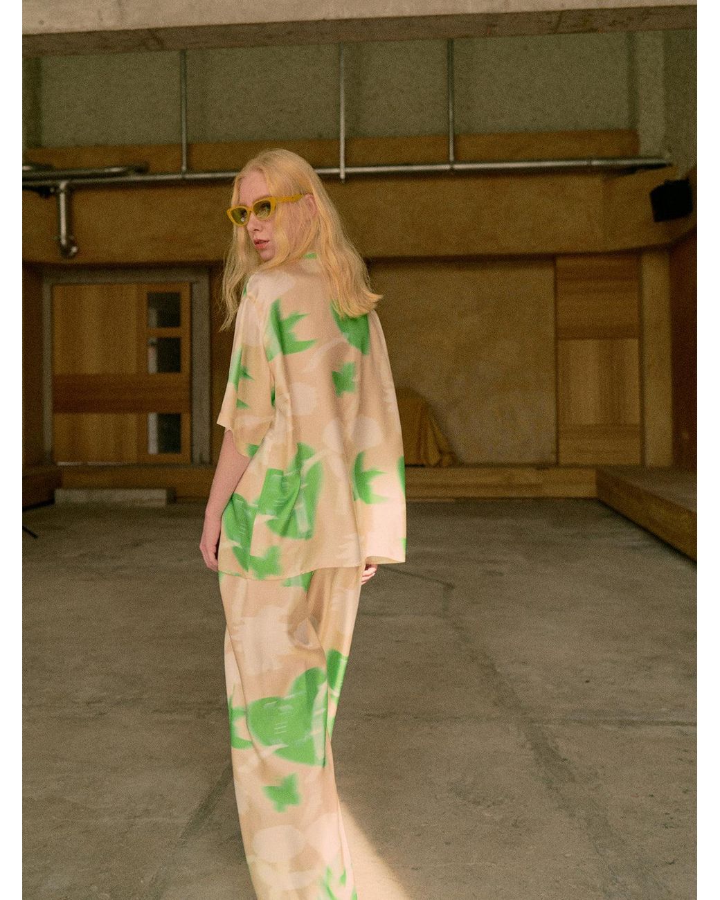 Lost Pattern Green Frida's Dream Oversized Silk Shirt