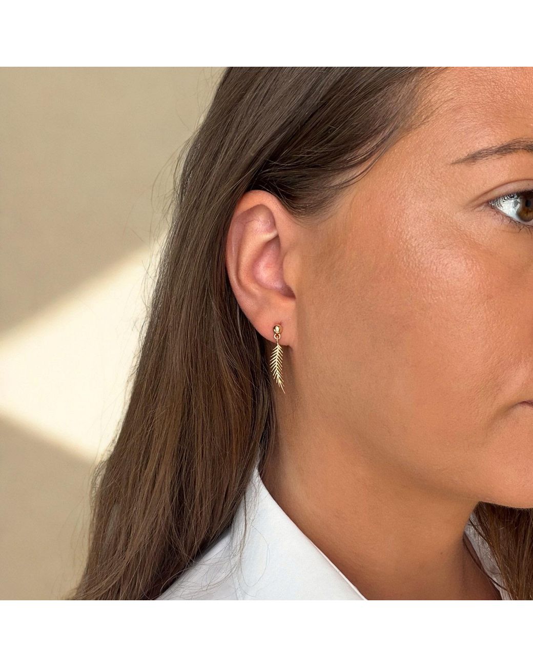 Larisa Beaumont Metallic Resilience Earrings – 14K Fern Leaf Drops
