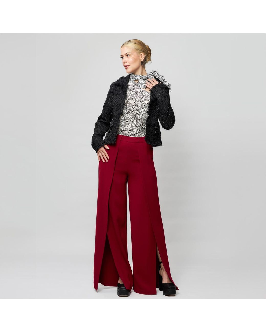 Solgo Atelier Red Dina Wide Leg Crepe Pant