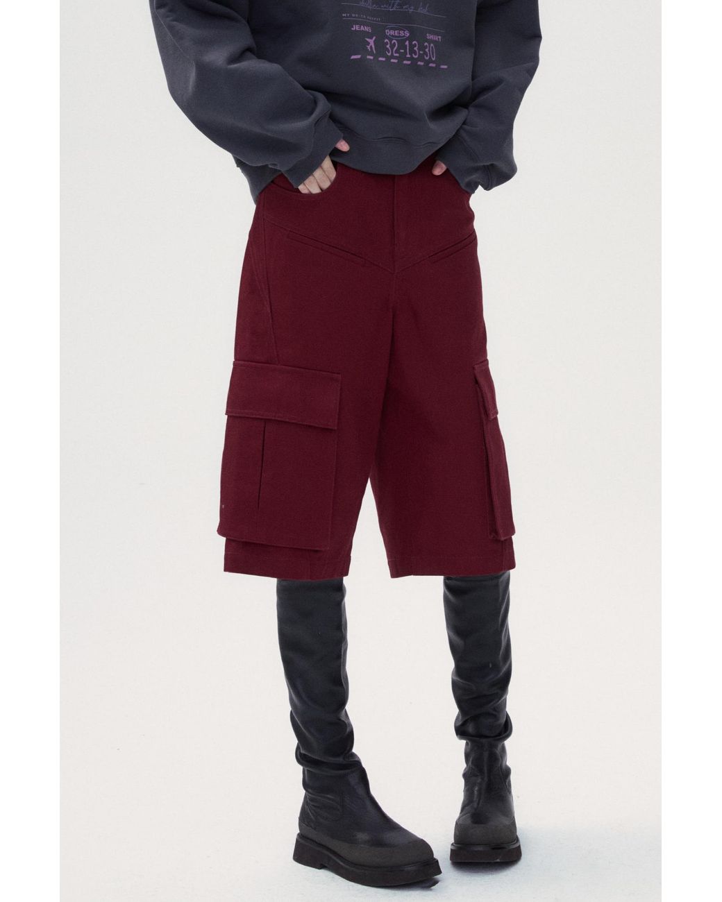 FRONT ROW SHOP Red Callie Cotton Twill Shorts