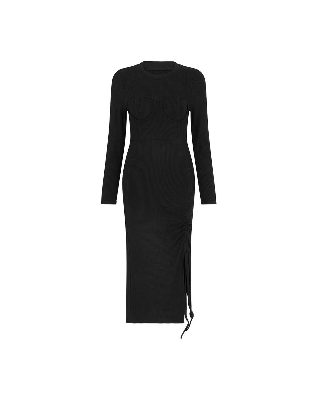 Sour Figs Black Gathered Bra Midi Dress With Split
