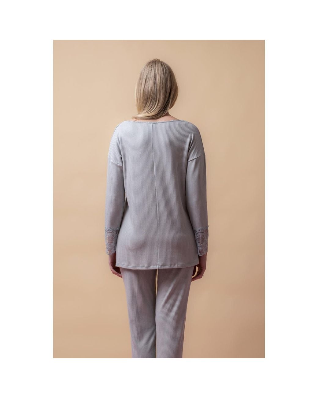 Oh!Zuza Gray Santal Lace Trim Long Pyjama Set – Mint