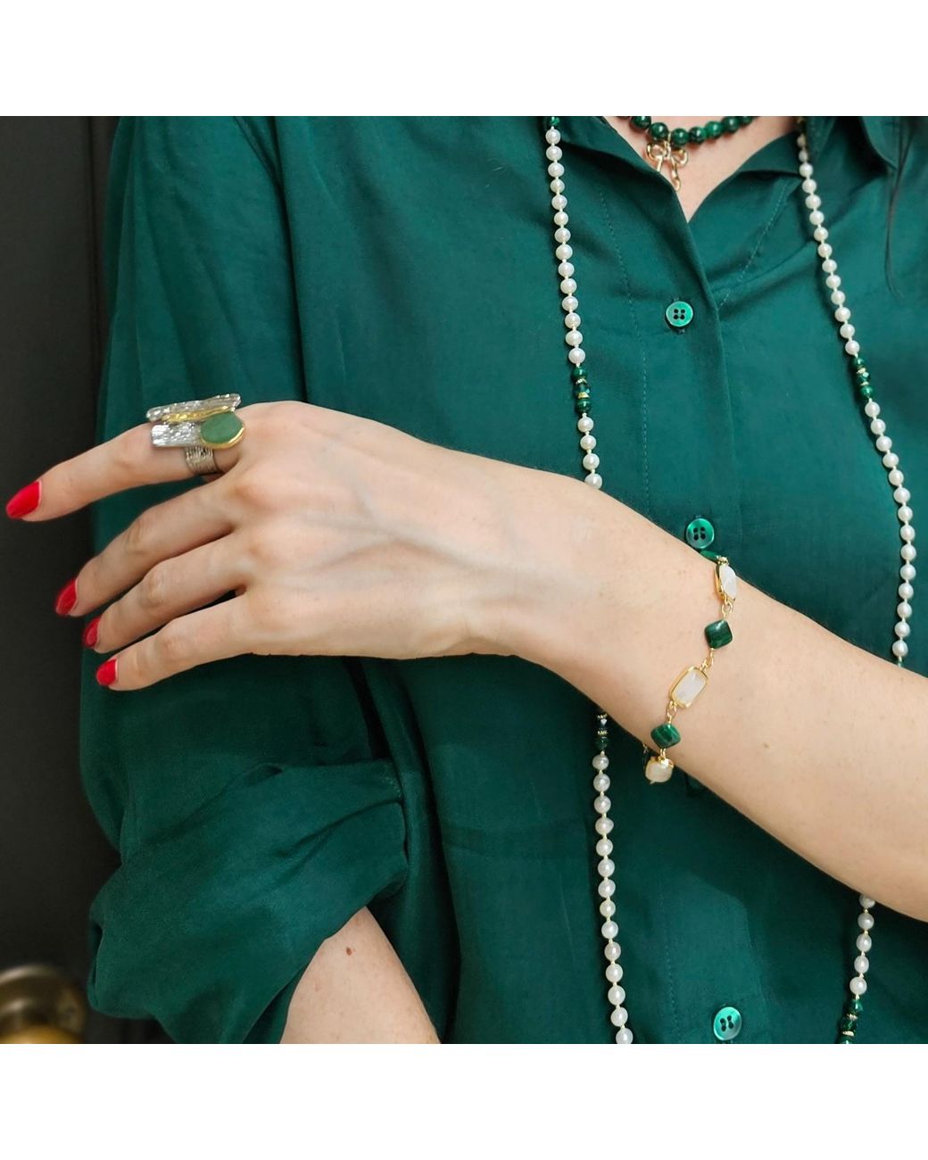 Farra Green Aventurine Stone Setting Statement Ring