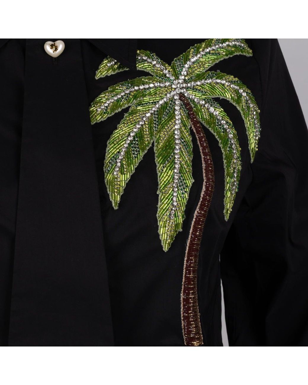 House of Laines London Black Laines Couture Tie Shirt With Embellished Palm Tree