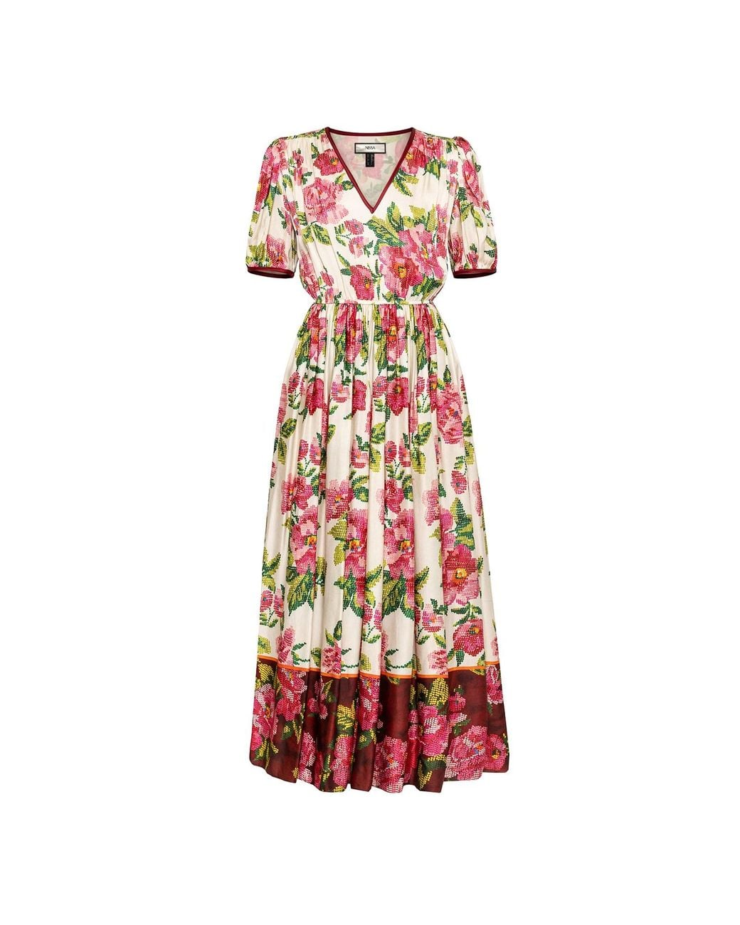 Nissa Red Floral-Patterned Viscose Midi Dress