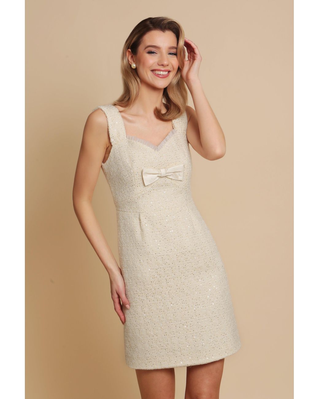 Santinni Natural Jackie Wool Tweed Dress