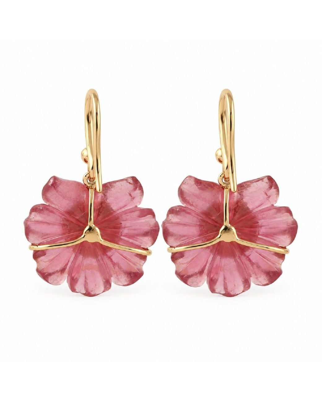 Artisan Red 18K Carved Tourmaline & Diamond Floral Earrings