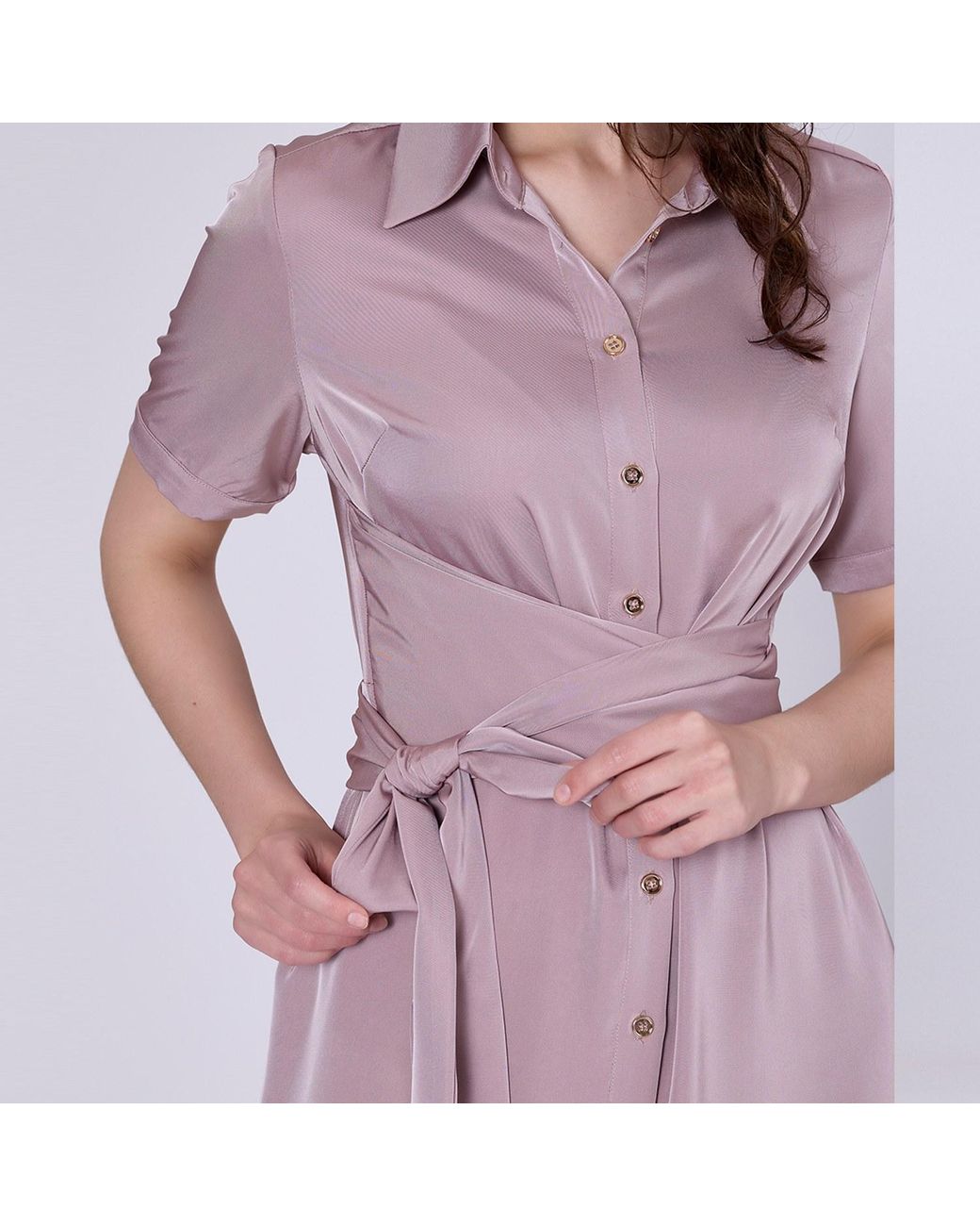 Smart and Joy Purple Mat Satin Midi Shirt Dress