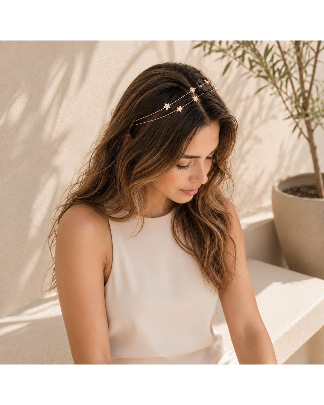 Rare Matters Jewelry Metallic Freshwater Pearl Flower Double Wire Headband