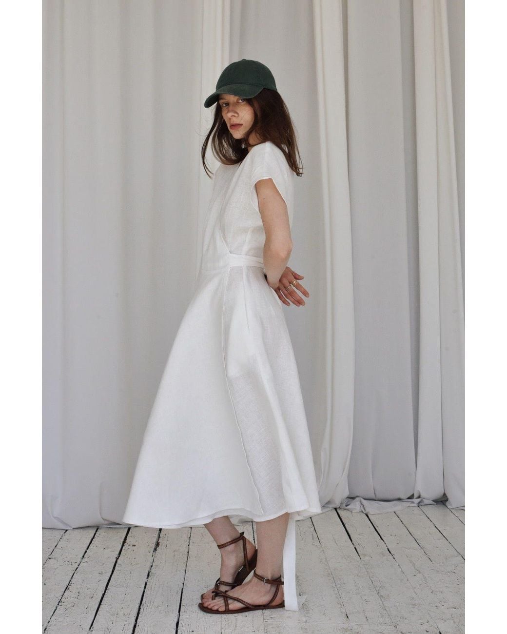 Idyllo White Linen Boho Wrapdress