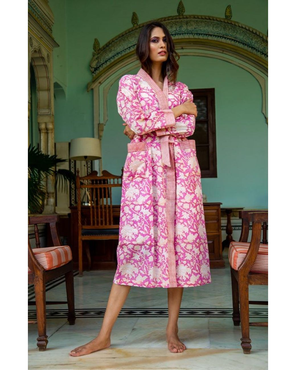 NoLoGo-chic Blue Hand Printed Kimono Robe China Cotton