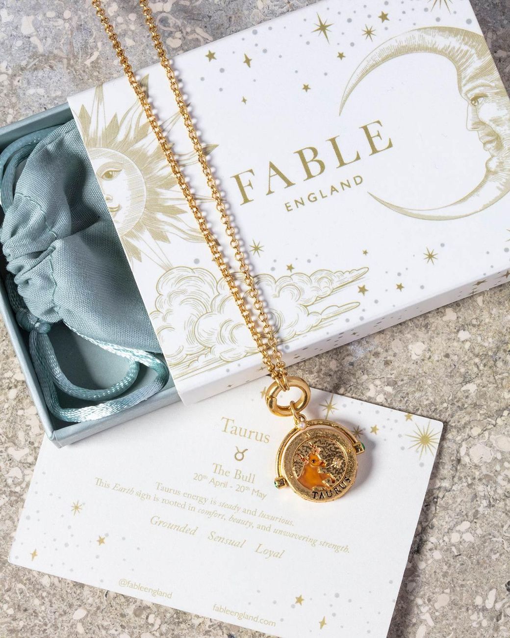 Fable England Metallic Taurus Zodiac Spinner Necklace