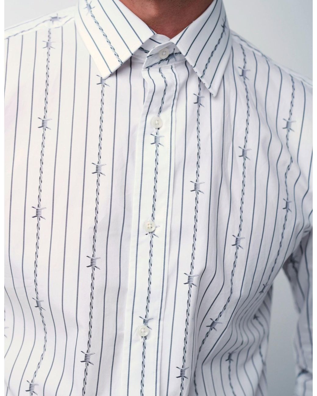 Gresham Blake White Barbed Wire Stripe Shirt for men