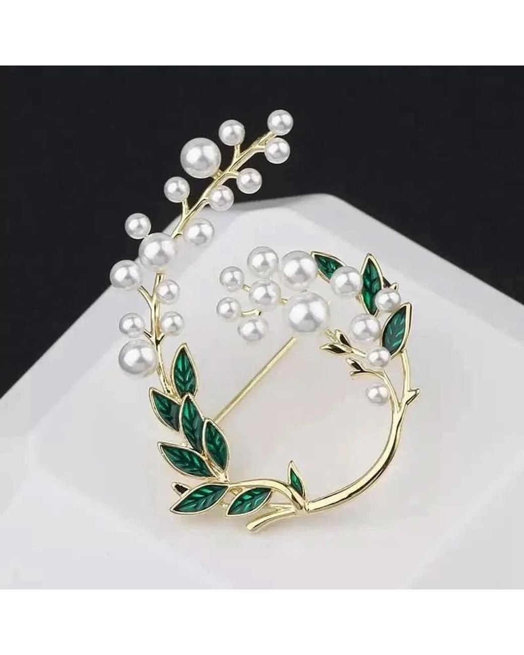 Angel Barocco Metallic Pearl Leaf Brooch